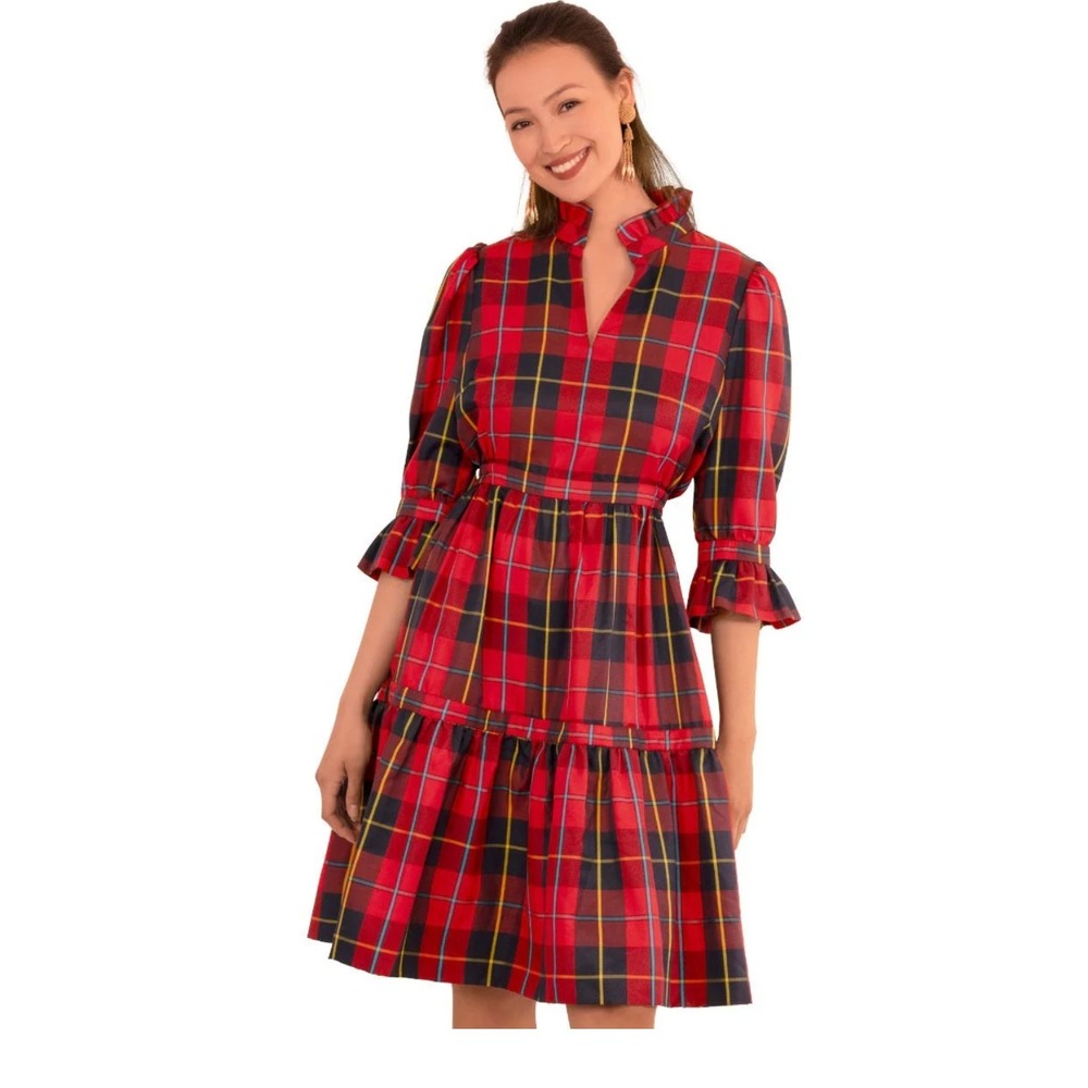 Gretchen Scott NWT Teardrop Dress Red Plaidly Cooper L Tartan Ruffle Holiday - Picture 3 of 10